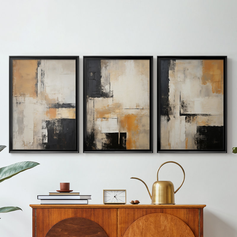 ABSTRACT Series CECLXX - Toile tendue avec châssis sur mesure - 3 pièces, Noir, H 21 po x l 30 po