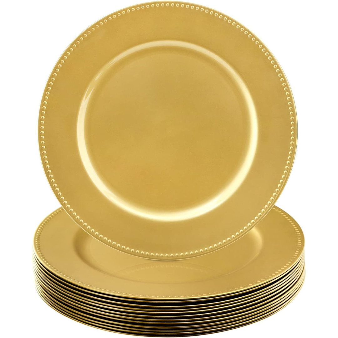 13" Gold Beaded Charger Plates 12 Pack, Wedding Table Decor