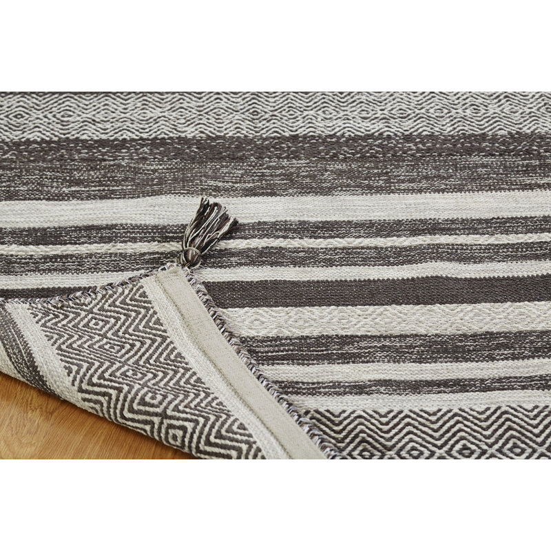 Canyon Cotton Striped Area Rug in Gray/Brown, Rectangle 7'6" x 9'6"