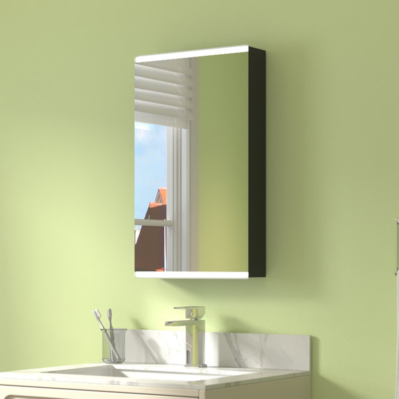 Surface Mount Frameless LED Medicine Cabinet with Mirror and 2 Adjustable Shelves, Left, 26" H x 15" W x 4.25" D