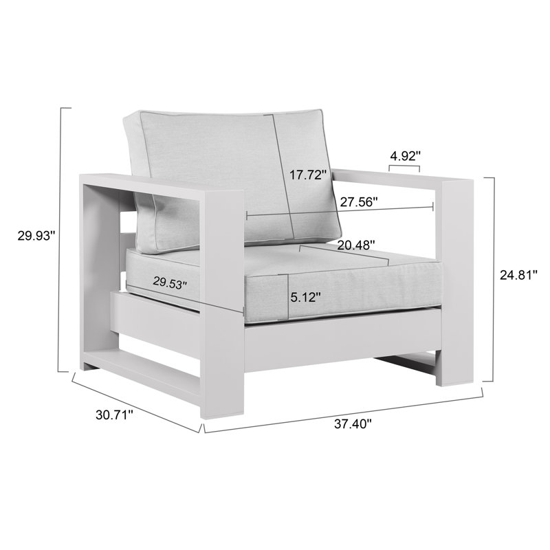 Hoyt 37.40” Outdoor Aluminum Armchair, Snow White, Light Gray