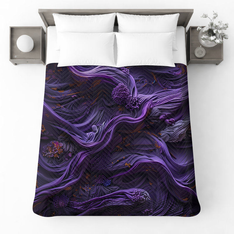 Flowing Purple Texture Quilted Bedspread All Sizes, King