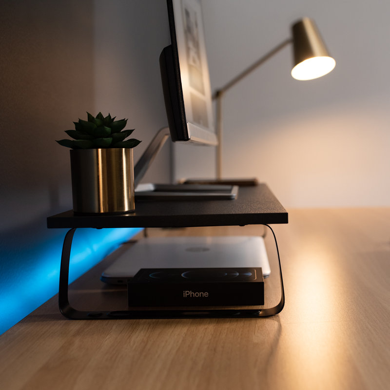 VIVO Black Wood and Steel Ergonomic Desktop Monitor Riser