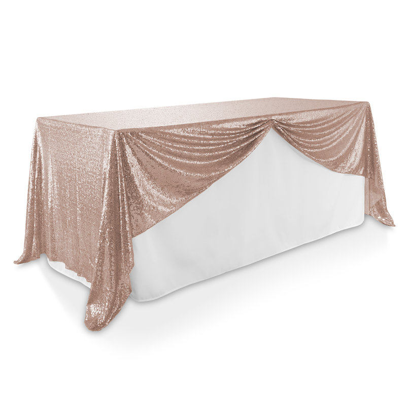  Solid Color Sequin Wedding Tablecloth, Rose Gold, 126" x 60"