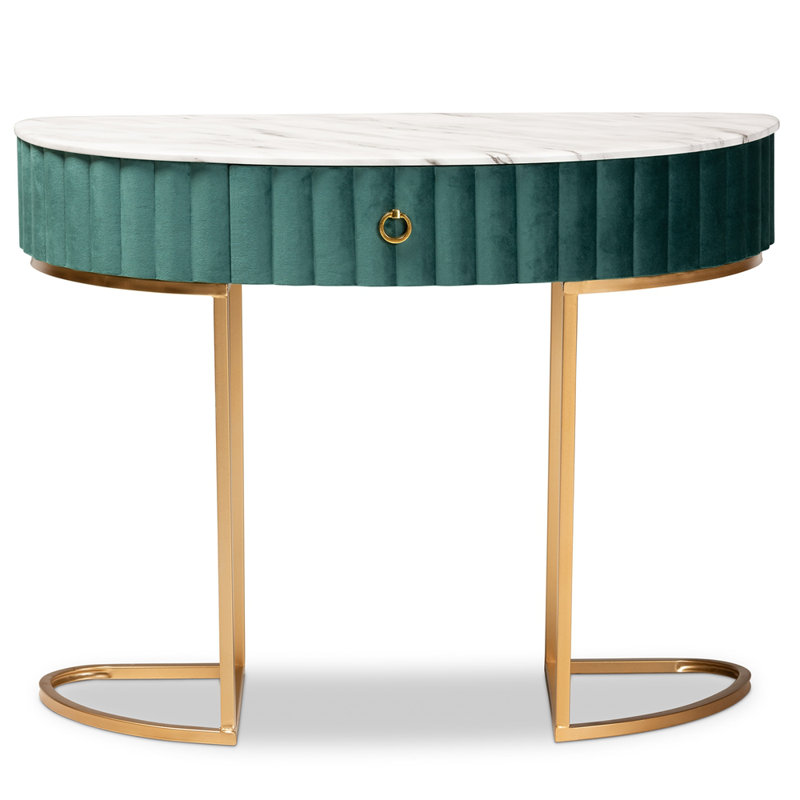 Console Koey, demi-lune, faux marbre, or H 29,90 po x l 39,40 po x P 15,70 po