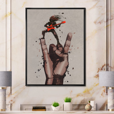 Rock and Roll Sign with Guitarist - Peinture sur toile