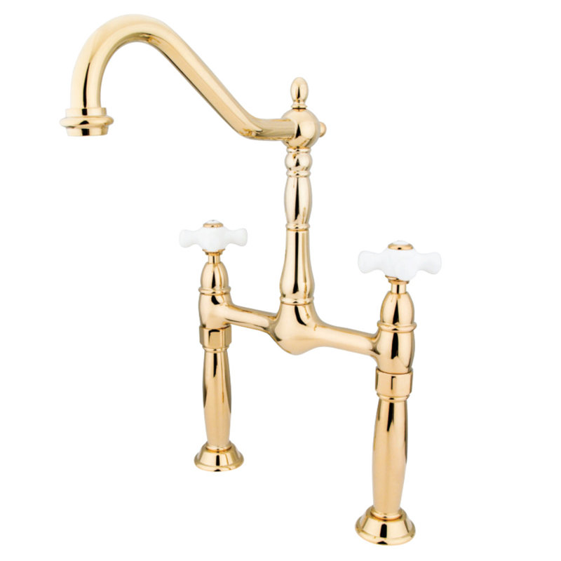 Victorian Widespread Vessel Sink Faucet, Polished Brass