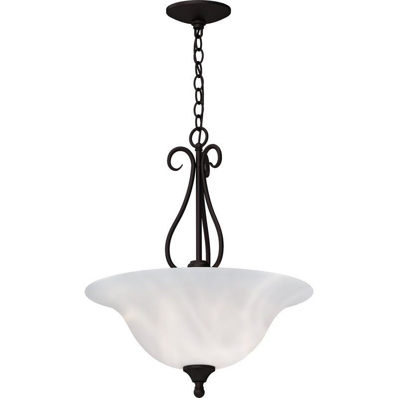 Pitkin 3-Light Indoor Antique Bronze Pendant with Alabaster Glass Bowl Shade, Antique Bronze