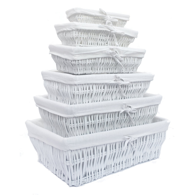 Brambly Cottage Wicker Decorative Basket, 12cm H x 38.5cm W x 24.5cm D, White