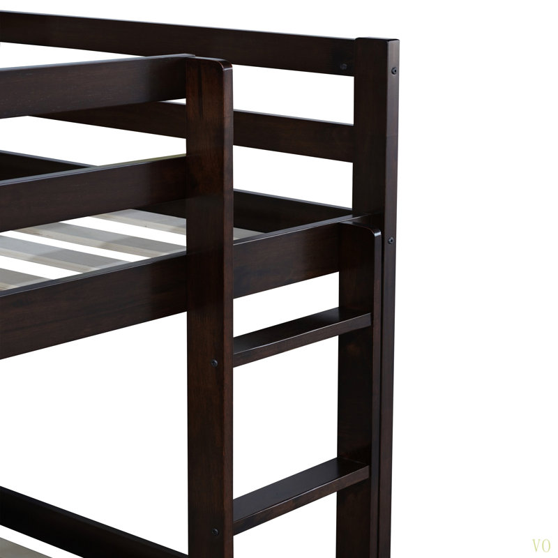 Lit superposé simple au-dessus d'un lit simple en bois massif et en bois d'hévéa massif avec échelle, plateformes supérieure et inférieure fabriquées avec des lattes renforcées