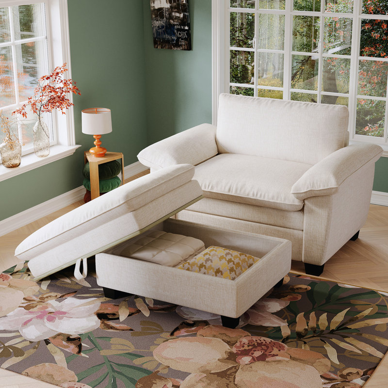Méridienne Chenille de 51 po avec rangement - beige confortable pour la chambre à coucher et le salon, Beige