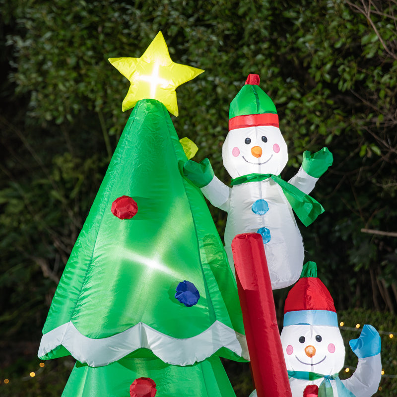 Bonhomme de neige gonflable illuminé avec arbre de Noël