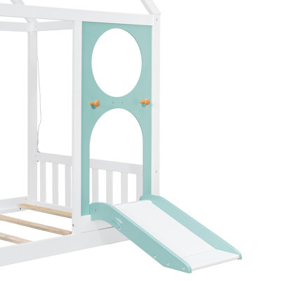 Lit cabane avec glissade, lit simple en MDF, chambre d'enfant bleue moderne pour la maison