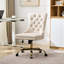 Chaise de bureau réglable en velours beige avec base en métal galvanisé doré, boutons tirés à la main et fauteuil rembourré à triple coussin élastique, pivotant, rebond haut-249535264