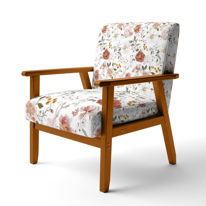 Chaise rembourrée Floral - fauteuil saisonnier Bloom, Accoudoirs carrés bruns