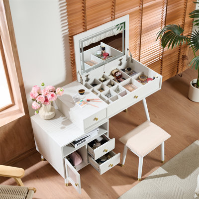 Makeup Vanity Set with Flip-top Mirror, LED and Side Storage by George Oliver