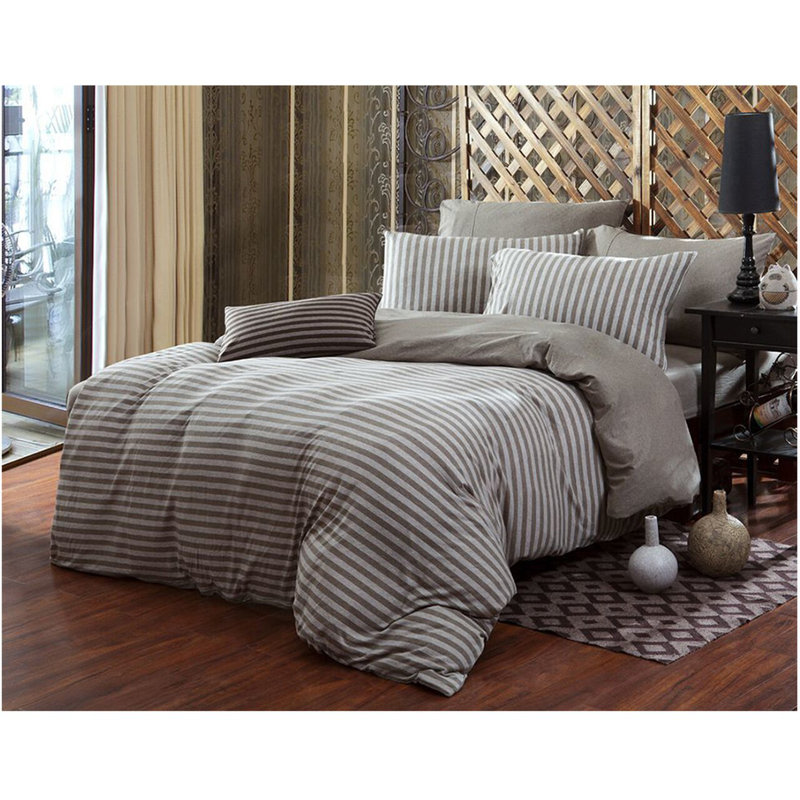2102 Cotton Jersey Knit Striped Comforter, Queen Duvet Cover + 2 Pillow Cases