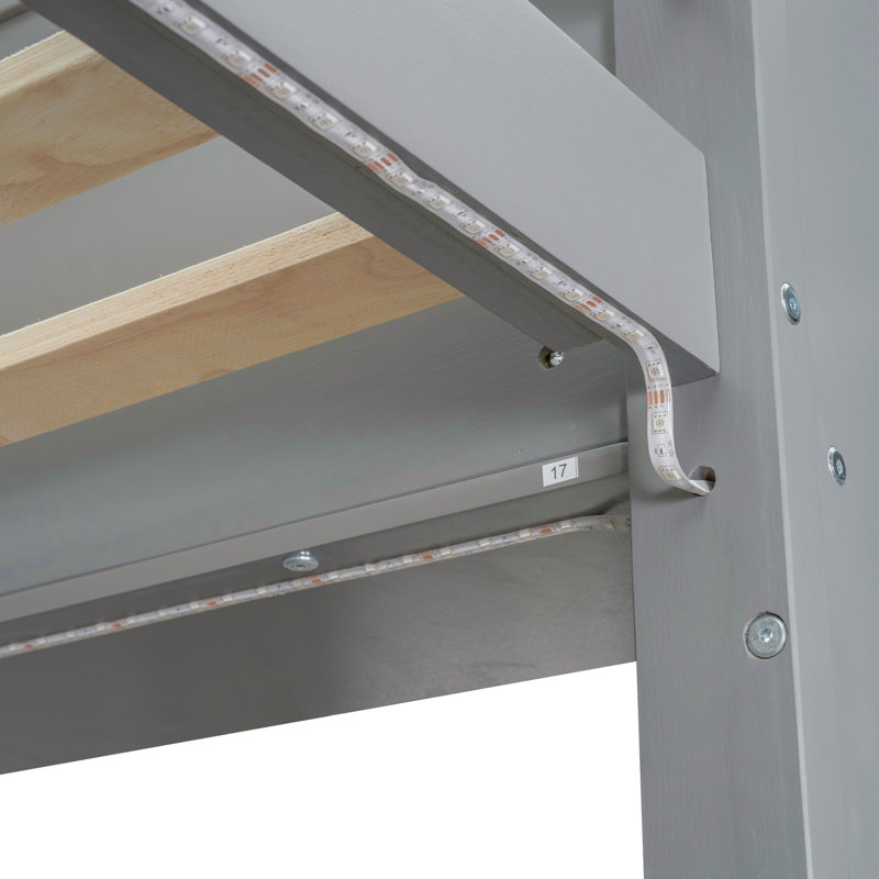 Lit mezzanine avec bureau Gaming, tablettes à plusieurs rangements, porte-vêtements à DEL, Lit simple