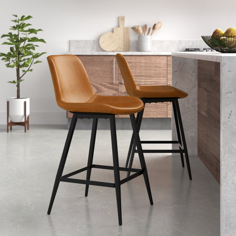 Tabouret de comptoir en faux cuir Macaire, Tabouret de comptoir (siège d'une hauteur de 24 p, Brun, Noir, noir, noir, noir
