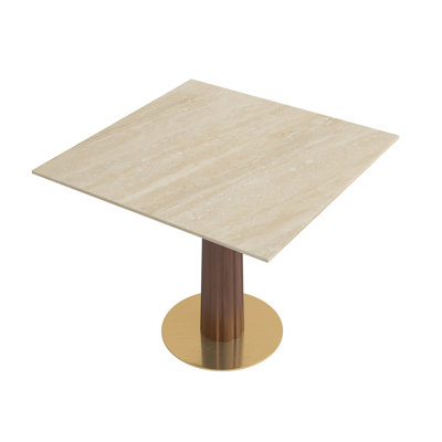 Table de salle à manger l 33 po x P 33 po Carré fritté pierre et bois fritté plateau blanc mat 2 personnes