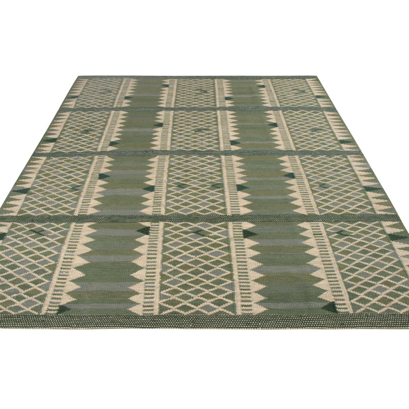 Scandinavian Hand Knotted Wool Geometric Area Rug, Rectangle 10' x 14'