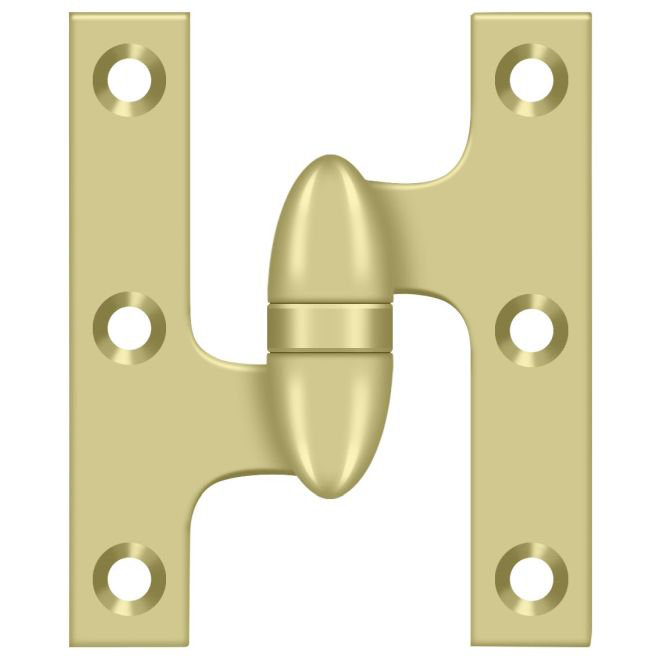 Charnière olive à gauche 3 po x 2 1/2 po Deltana OK3025B3UNL-L Finition laiton brillant non laqué, Laiton non laqué