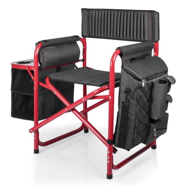 Chaise de camping d'extérieur Fusion avec table d'appoint et glacière douce, Gris foncé avec rouge