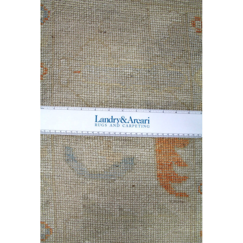 Tapis ivoire en laine noué à la main de conception unique 8 pi 11 po x 11 pi 9 po Oushak