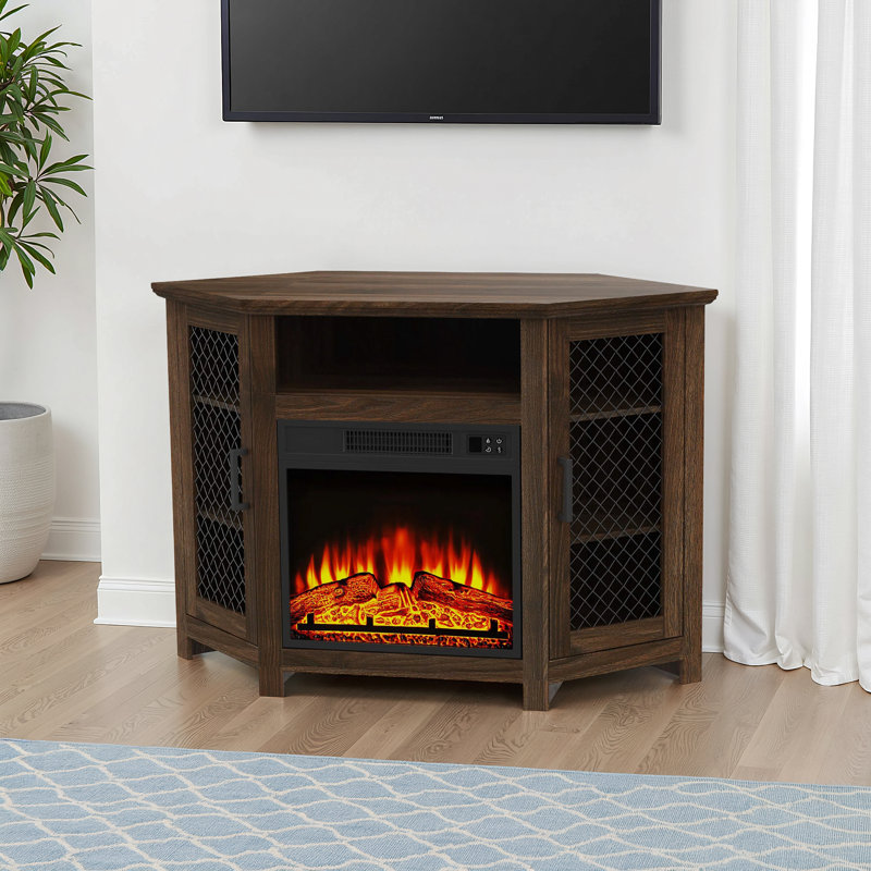 Clotile 45'' Electric Corner Fireplace TV Stand with Storage for TVs up to 55", Dark Walnut