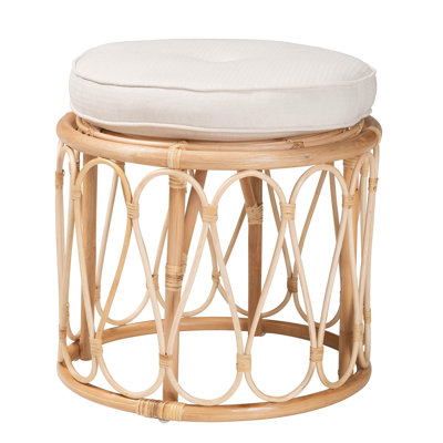 Bohemian Natural Rattan Ottoman Footstool