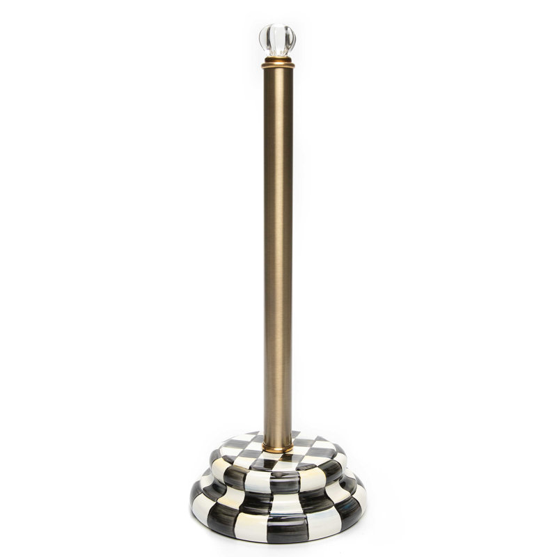 Black and White Checkered Steel Toilet Tissue Holder with Glass Knob