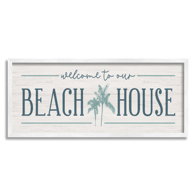 " Welcome to Beach House Sign Blue Palm Trees " Textual Art Print