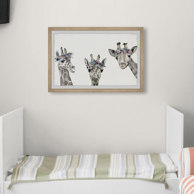 Gabrielo Flower-Crowned Giraffes Framed Print