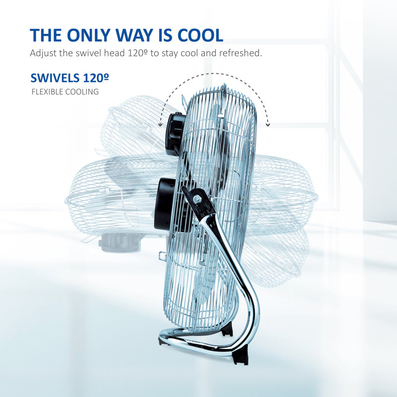 NETTA 12″ Chrome Metal Floor Fan with 3 Speeds, 5 Blades, Tilt Adjustment & Carry Handle