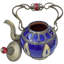 Vintage Moroccan Blue Ceramic Kettle With Silver Engravings