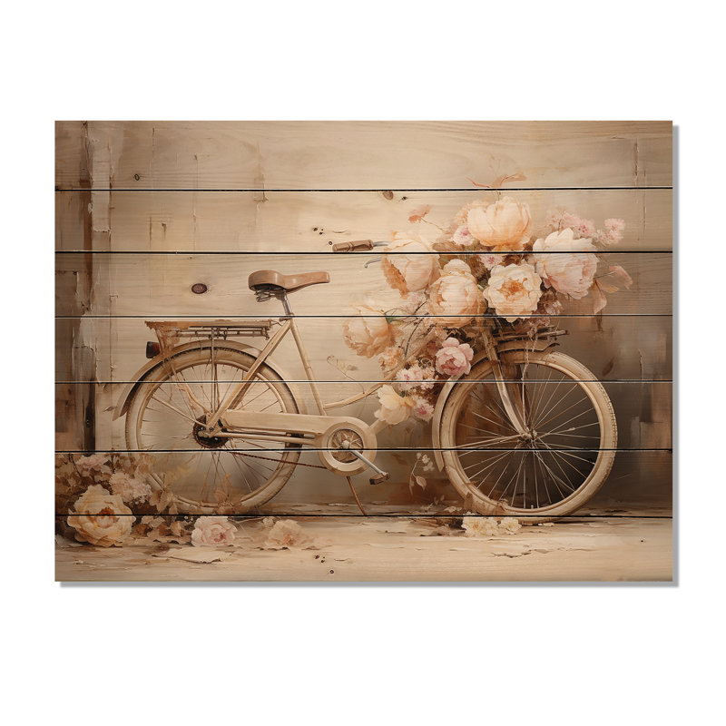 Bicycle Pearl Pedal - Bicycle Wood Wall Art On Natural Pine Wood, 30" H x 40" W