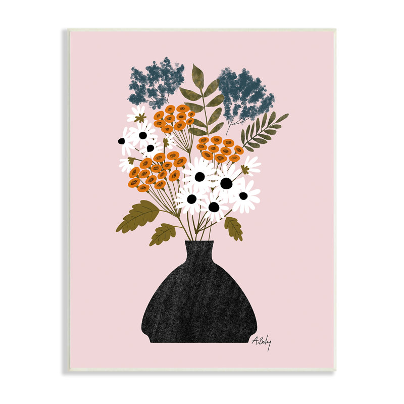 «Bold Mixed Flowers Bohemian Spring Vintage Pot Stretched» par Anne Bailey Art, H 10 po x l 15 po, Bois naturel