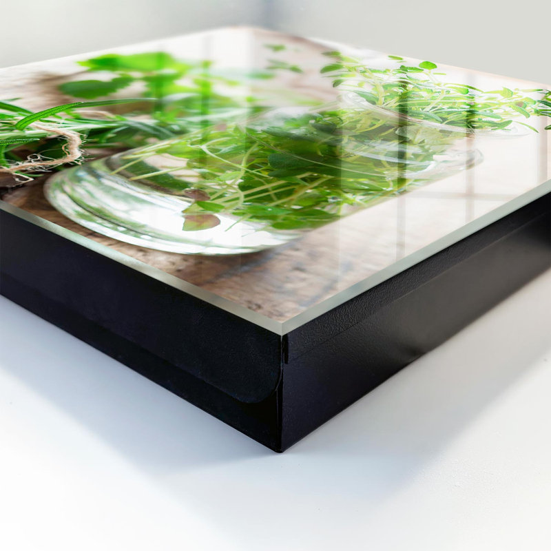 Key cabinet for wall, Opens to the right, 30x30x5, White, Fresh herbs in a glass dish on wood, 