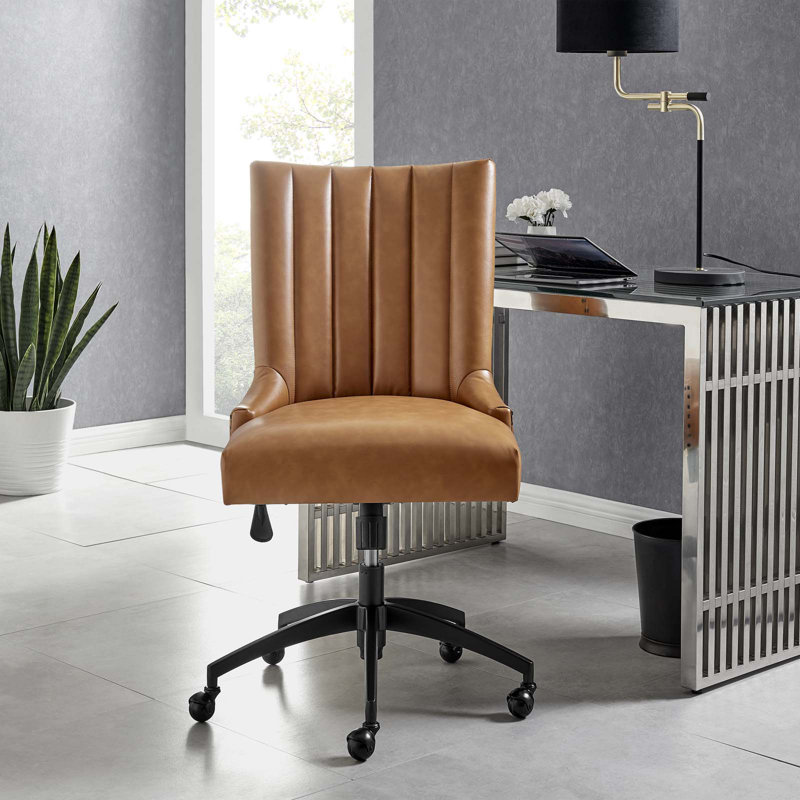 Empower Channel Tufted Vegan Leather Office Chair, Tan
