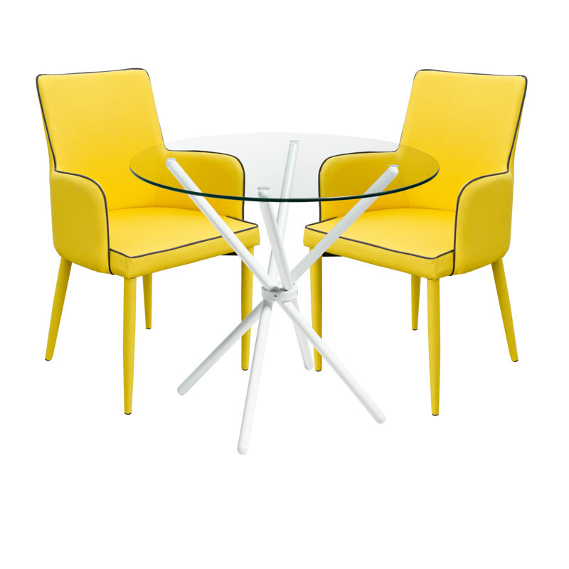 2 - Person Dining Set, Yellow, Chrome