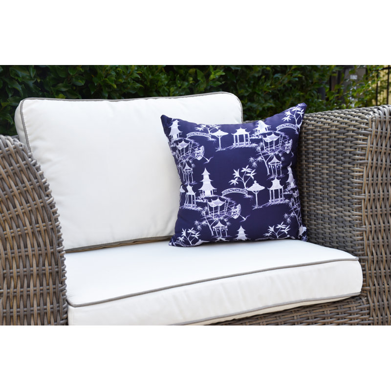 Housse et insert de coussin carré intérieur / extérieur Palm Beach Chinapezka, Bleu marine, 16 po x 1 po