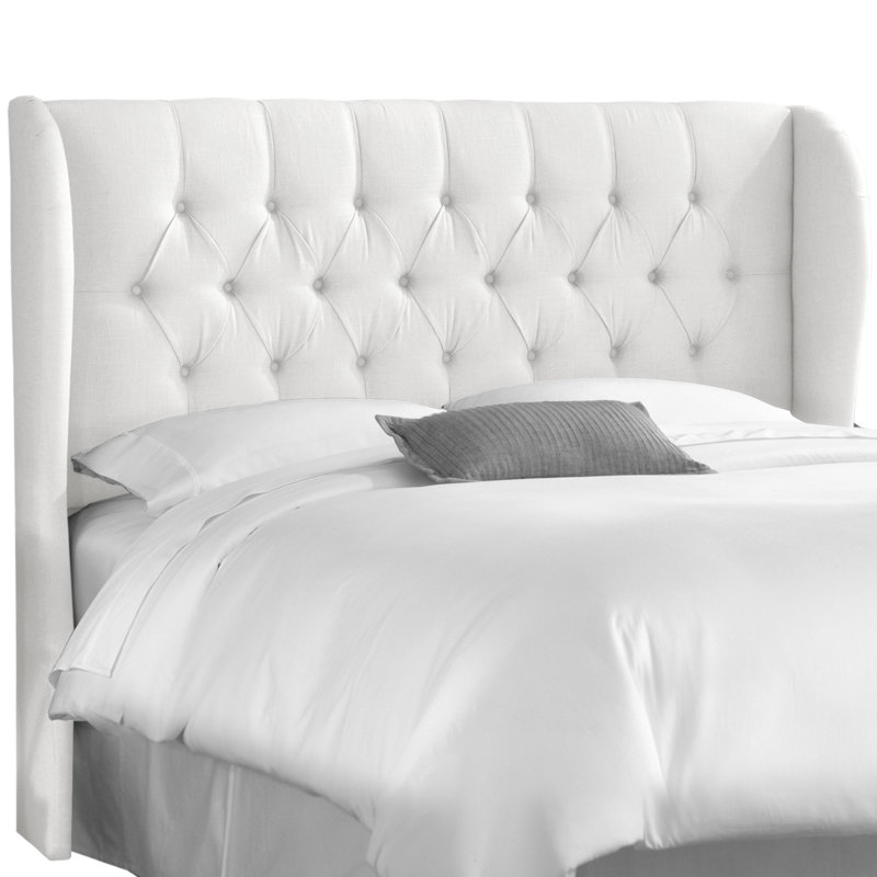 Upholstered Wingback Headboard, King, White Performance Twill