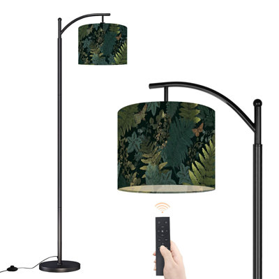 Arc Floor Lamp with Adjustable Lampshade Fern leaves flowers night butterflies Floral Dark Vintage Standing Lamp 3 Color Temperatures Dimmable Tall Pole Lamp with Foot Switch for Bedroom