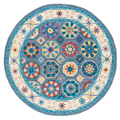Cyriel Geometric Handmade Tufted Wool Blue Area Rug