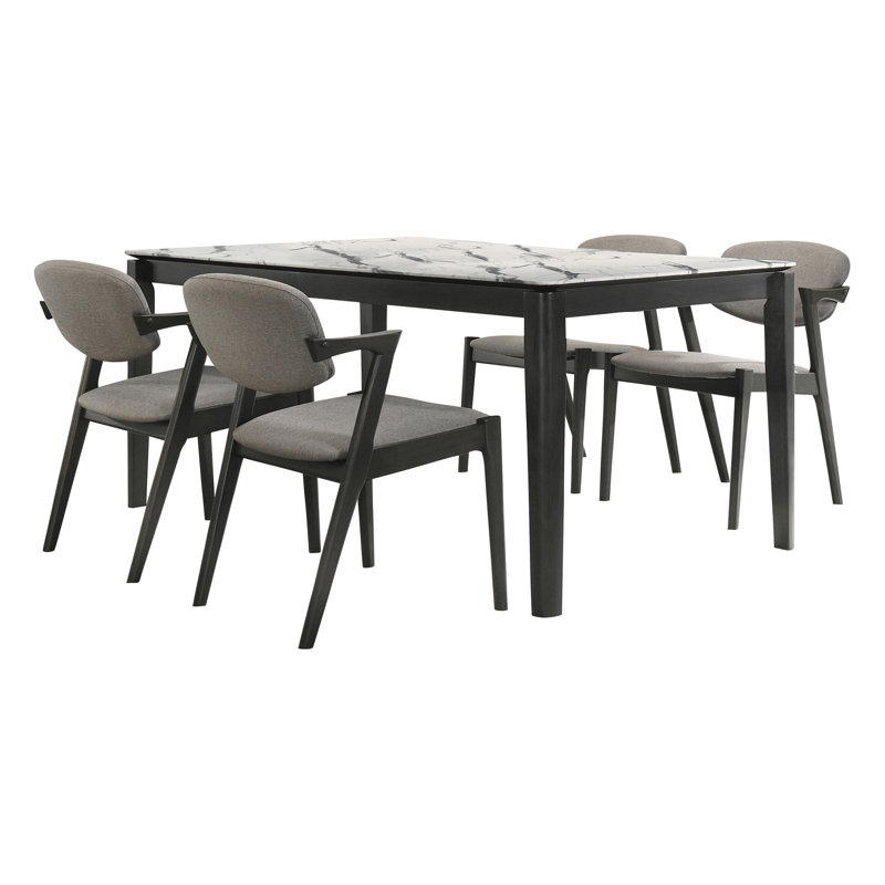 Rectangular Dining Set in White and Gray, 5