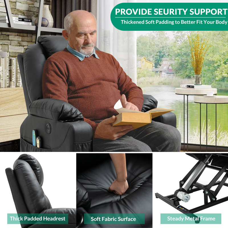 Faux Leather Lift Assist Power Recliner, Black