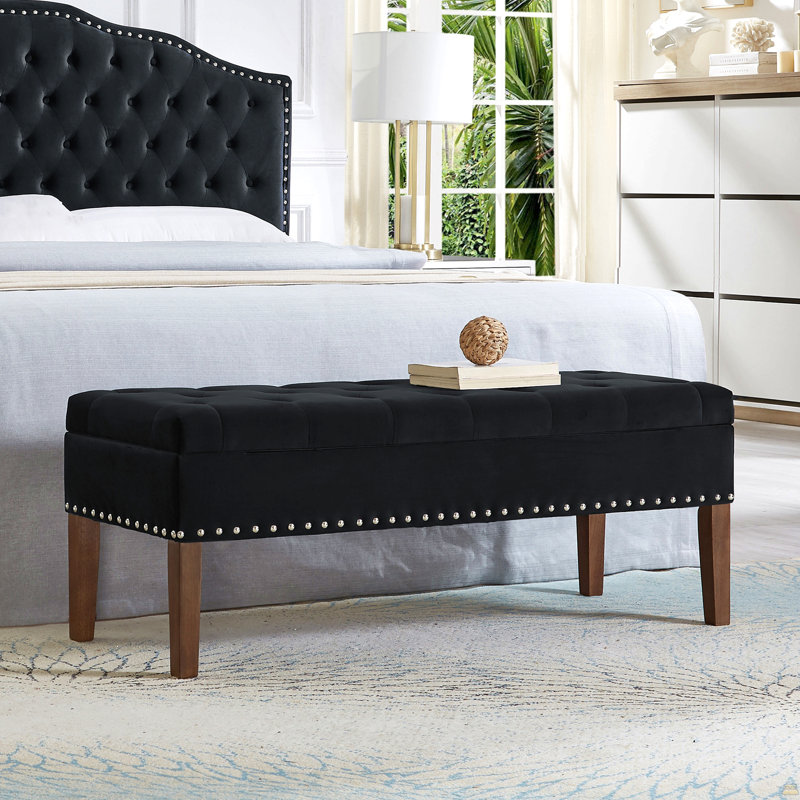 Banc capitonné avec rangement, Noir