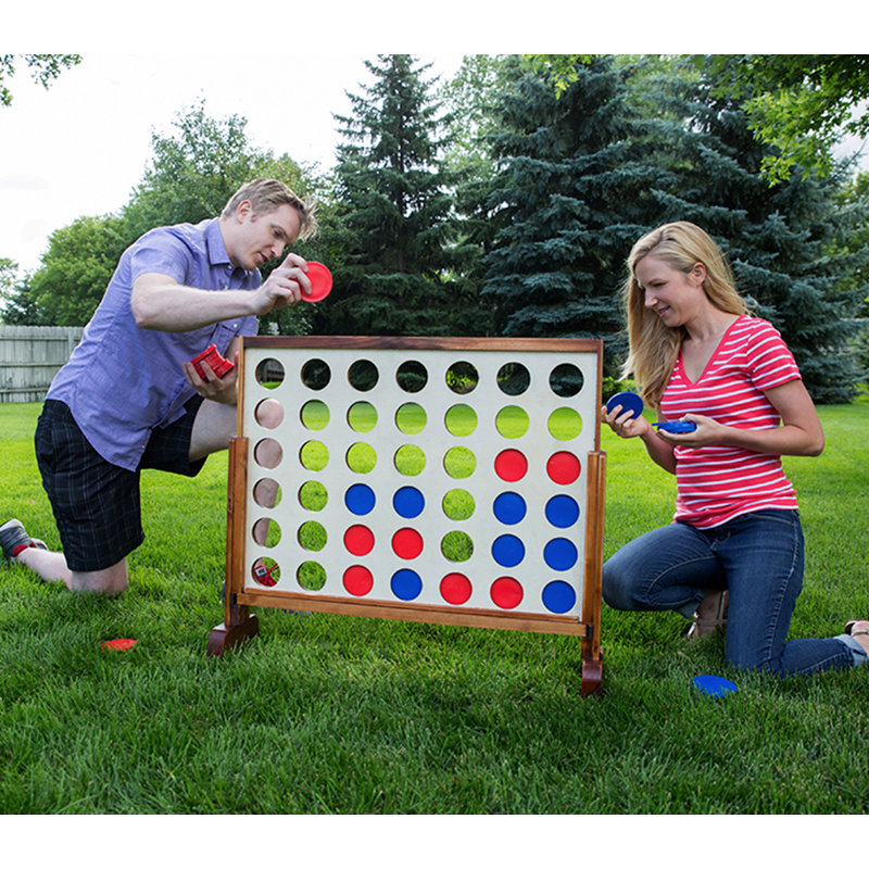 Giant Wooden 4-In-A-Row Game with Red and Blue Coins
