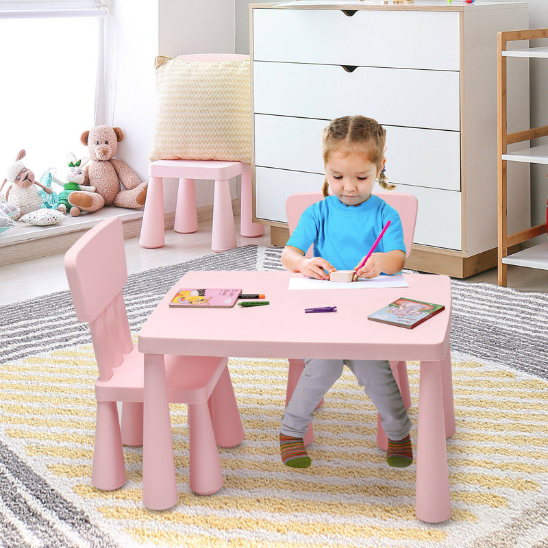 Remington Kids 3 Piece Rectangular Play Or Activity Table and Chair Set, Pink