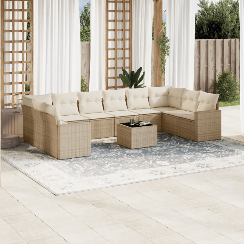 Vidaxl Garden Sofa Set Beige PE Rattan Large Modular Rectangular
